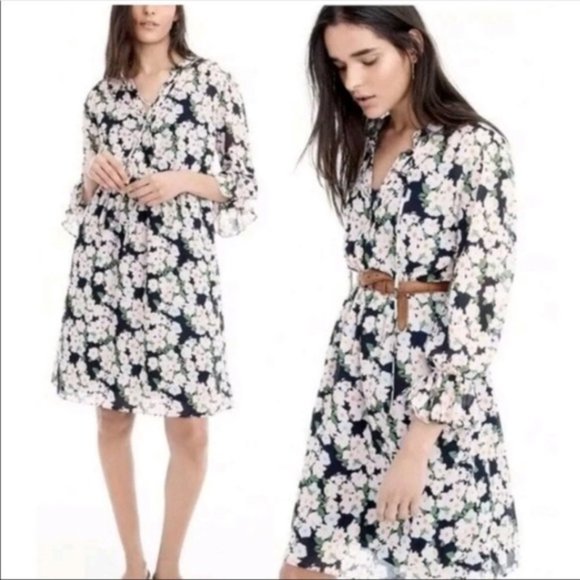 J. Crew Mercantile Sheer Pink Floral-on-Navy Dress - Picture 1 of 10